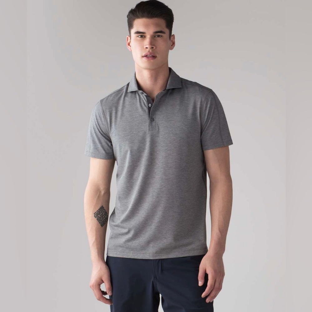 EUC Lululemon Evolution Polo Heathered Fog Horn Mens Sz XXL